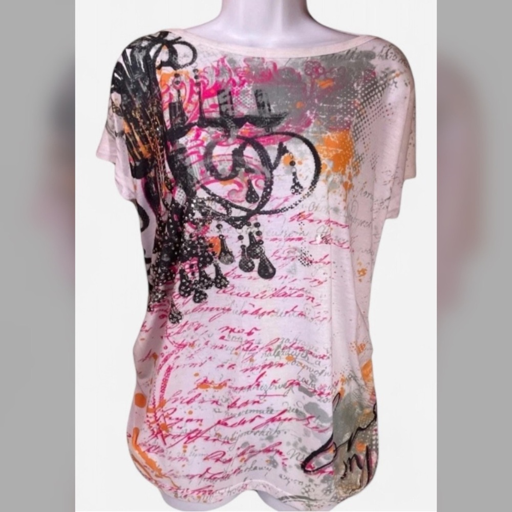 Lane Bryant | NWT Graphic Studded Short Sleeve Tee Side Ruching Women’s 14/16